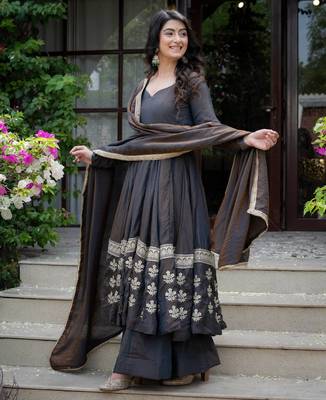 Navy blue vichitra  silk party  embroidery wear sharara  suit set 2