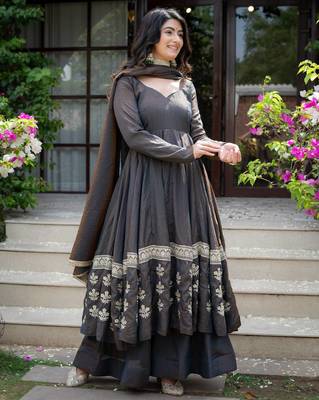 Navy blue vichitra  silk party  embroidery wear sharara  suit set 3