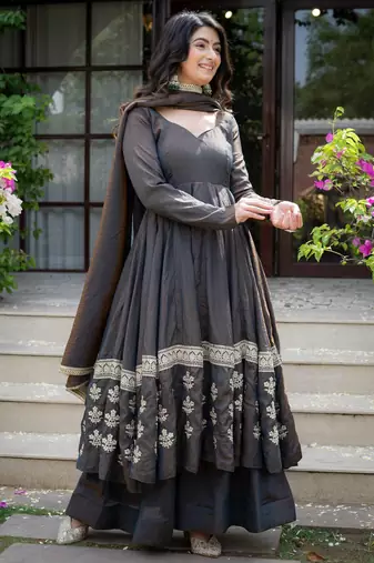 Navy blue vichitra  silk party  embroidery wear sharara  suit set