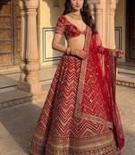 RED COLOUR DESIGNER WEDDING WEAR LAHENGHA 