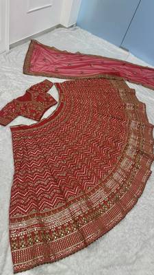 RED COLOUR DESIGNER WEDDING WEAR LAHENGHA  3