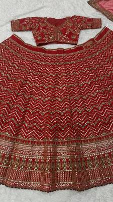 RED COLOUR DESIGNER WEDDING WEAR LAHENGHA  5