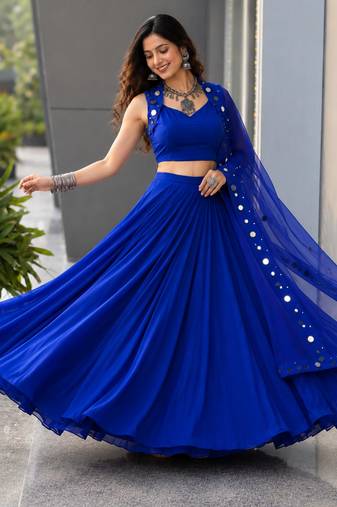 Navy Blue Navratri Lehenga Choli With Dupatta