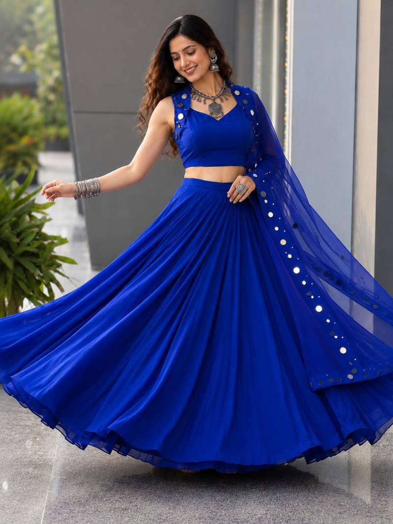 Navy Blue Navratri Lehenga Choli With Dupatta