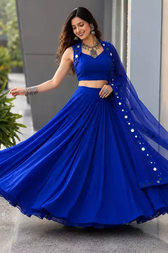 Navy Blue Navratri Lehenga Choli With Dupatta