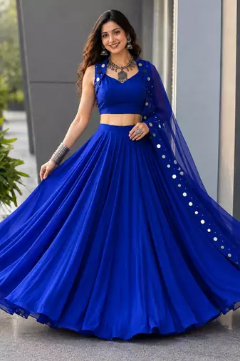 Navy Blue Navratri Lehenga Choli With Dupatta