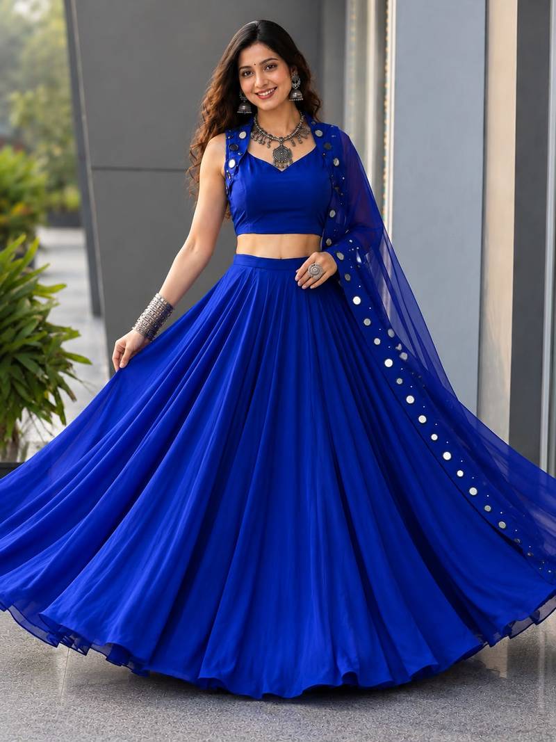 Navy Blue Navratri Lehenga Choli With Dupatta