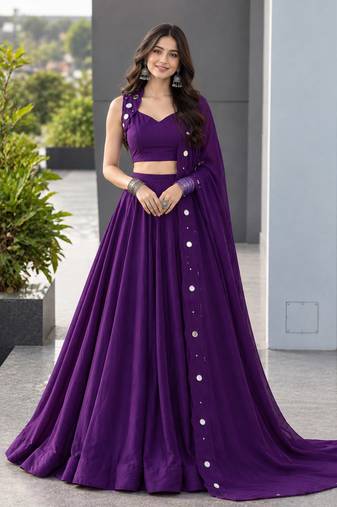 Purple Mirror Navratri Lehenga Choli With Dupatta