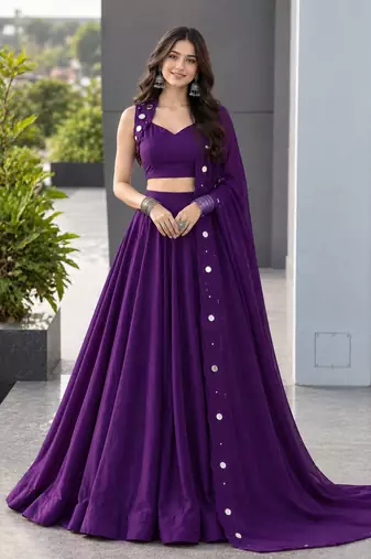 Purple Mirror Navratri Lehenga Choli With Dupatta