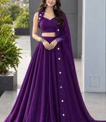 Purple Mirror Navratri Lehenga Choli With Dupatta