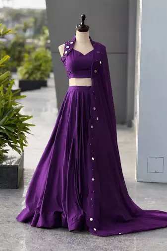 Purple Mirror Navratri Lehenga Choli With Dupatta