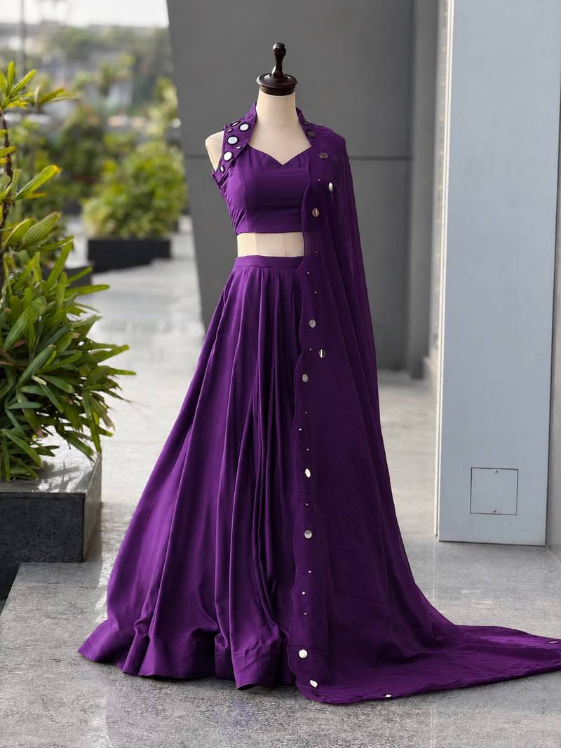 Purple Mirror Navratri Lehenga Choli With Dupatta