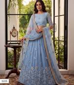 Mint Green Designer Embroidered Butterfly Net Lehenga Choli Set