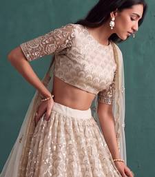 Off White Designer Embroidered Butterfly Net Lehenga Choli Set