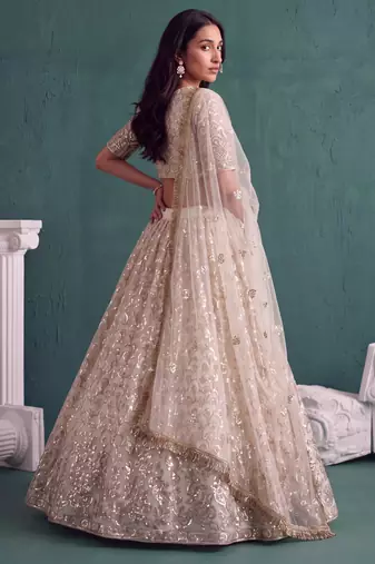 Off White Designer Embroidered Butterfly Net Lehenga Choli Set
