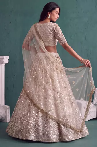 Off White Designer Embroidered Butterfly Net Lehenga Choli Set