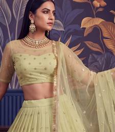 Lemon Yellow Designer Embroidered Butterfly Net Lehenga Choli Set