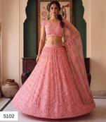 Light Pink Designer Embroidered Butterfly Net Lehenga Choli Set