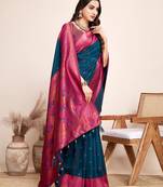 Indigo zari work jacquard saree with blouse