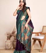 Wine zari work jacquard saree with blouse