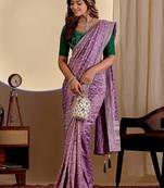 lavender embroidery with thread and sequence vichitra silk saree with blouse