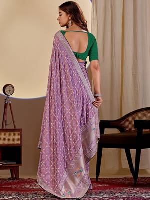 lavender embroidery with thread and sequence vichitra silk saree with blouse 5