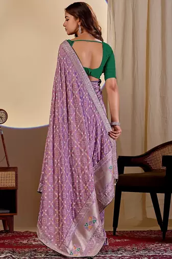 lavender embroidery with thread and sequence vichitra silk saree with blouse