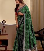 dark green embroidery with thread and sequence vichitra silk saree with blouse
