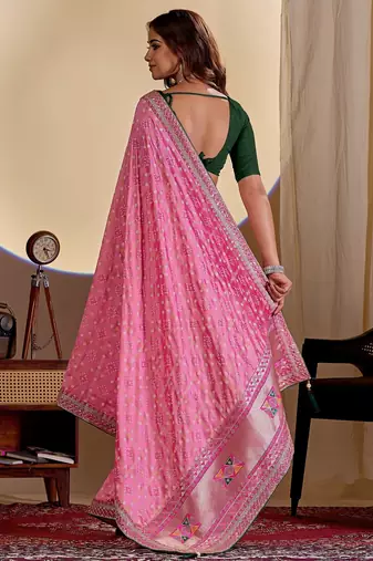 pink embroidery with thread and sequence vichitra silk saree with blouse