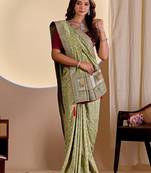 light green embroidery with thread and sequence vichitra silk saree with blouse