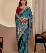 blue embroidery with thread and sequence vichitra silk saree with blouse
