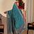 blue embroidery with thread and sequence vichitra silk saree with blouse