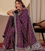 wine embroidery with thread and sequence vichitra silk saree with blouse