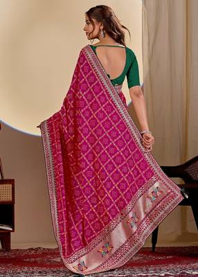 rani pink embroidery with thread and sequence vichitra silk saree with blouse 5