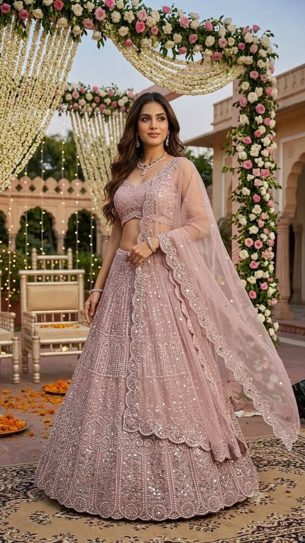 LIGHT PEACH COLOUR DESIGNER LAHENGHA CHOLI 
