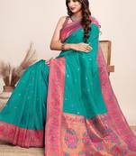 Rama green zari work jacquard saree with blouse