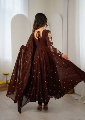 D brown georgette readymade anarkali suit with embroidery & sequence work 3