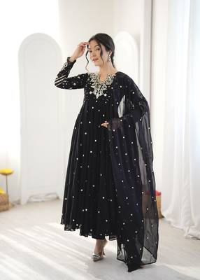 Black georgette readymade anarkali suit with embroidery & sequence work 1