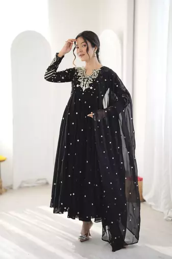Black georgette readymade anarkali suit with embroidery & sequence work