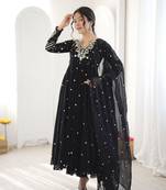 Black georgette readymade anarkali suit with embroidery & sequence work