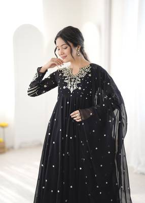 Black georgette readymade anarkali suit with embroidery & sequence work 2