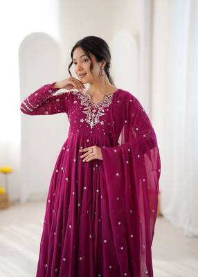 Magenta georgette readymade anarkali suit with embroidery & sequence work 2