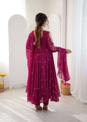 Magenta georgette readymade anarkali suit with embroidery & sequence work 3
