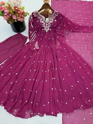 Magenta georgette readymade anarkali suit with embroidery & sequence work 4