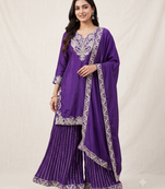 Purple sequence coding embroidery work readymade sharara suit set for wedding & festive wear