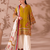 Mustard yellow v-neck embroidered kurti with contrast white pant and dupatta set for girls & women