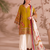 Mustard yellow v-neck embroidered kurti with contrast white pant and dupatta set for girls & women
