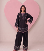 Black embroidered kurta with farshi salwar & dupatta set