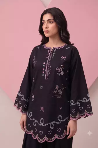 Black embroidered kurta with farshi salwar & dupatta set