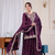 Wine sequence coding embroidery work readymade sharara suit set for wedding & festive wear